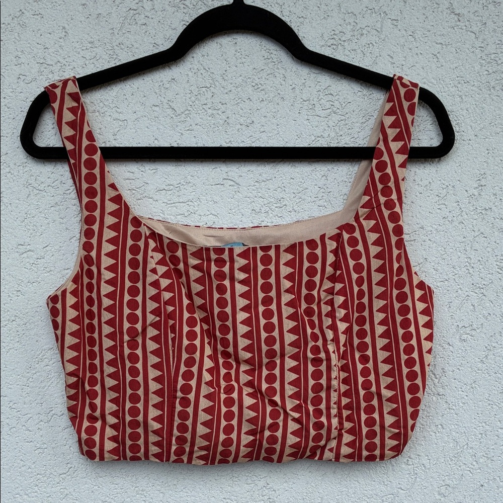 Eva Franco Red and Cream Geometric Patterned bralette style Women's Top